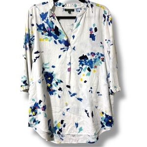 FOR CYNTHIA women’s medium hi low v-neck tunic with pockets 3/4 sleeves floral